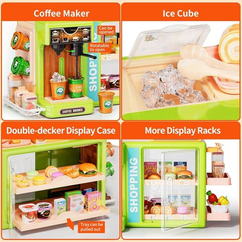 Toddler Toy Grocery Store, Supermarket Playset with Touch Voice Cash Register, Scanner, Coffee Maker, Play Food, Play Money, Pretend Play Toys for Toddlers Kids Birthday in Kuwait