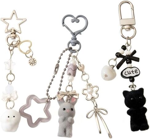 3 Pcs Aesthetic Y2K Keychain Bunny Cat Keychain Pendant Star bow baseball pendant Bag Charms Backpack Handbag Charms in Saudi Arabia