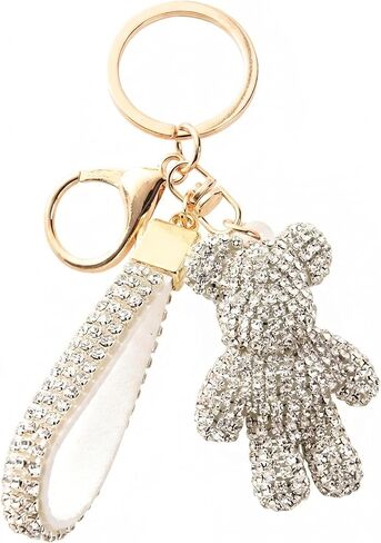 Rhinestone Bear Keychain for Women, Sparkling Diamond Bag Charm with PU Leather Strap, Cute Jewelry Accessory in Saudi Arabia