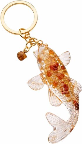 Fish Keychain – Lucky Keychains Bag Charms for Women with Crystal Clear Gold Flake Charm, Cool Key Chains Gifts for Fishs Loves, Good Luck in Saudi Arabia