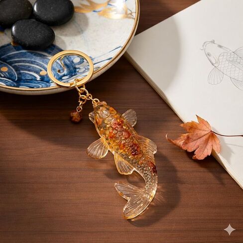 Fish Keychain – Lucky Keychains Bag Charms for Women with Crystal Clear Gold Flake Charm, Cool Key Chains Gifts for Fishs Loves, Good Luck in Saudi Arabia