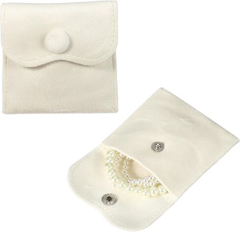 uxcell 2 Pcs Velvet Jewelry Pouches with Snap Button 2.8 x 2.8 in Small Storage Bags Gift Soft Jewelry Organizer Portable Packaging Fit for Necklaces Bracelet Rings Earings Watch, White in Kuwait
