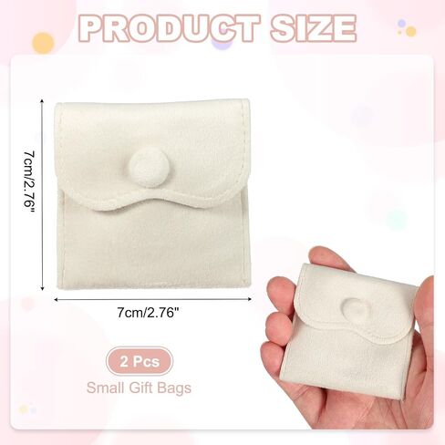 uxcell 2 Pcs Velvet Jewelry Pouches with Snap Button 2.8 x 2.8 in Small Storage Bags Gift Soft Jewelry Organizer Portable Packaging Fit for Necklaces Bracelet Rings Earings Watch, White in Kuwait