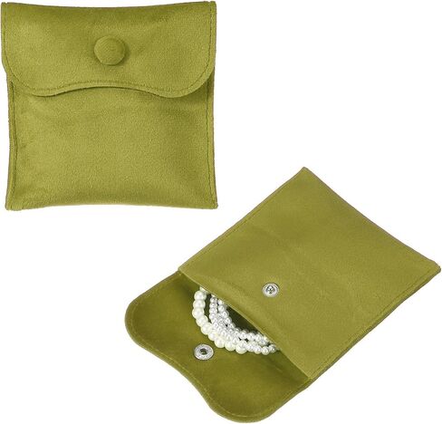 uxcell 2 Pcs Velvet Jewelry Pouches with Snap Button 2.8 x 2.8 in Small Storage Bags Gift Soft Jewelry Organizer Portable Packaging Fit for Necklaces Bracelet Rings Earings Watch, White in Kuwait