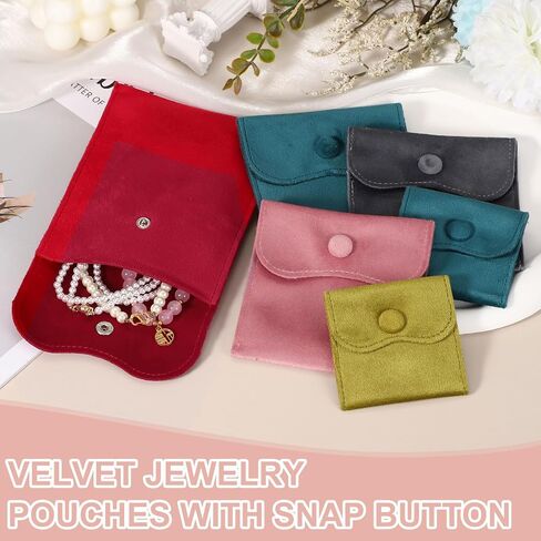 uxcell 2 Pcs Velvet Jewelry Pouches with Snap Button 2.8 x 2.8 in Small Storage Bags Gift Soft Jewelry Organizer Portable Packaging Fit for Necklaces Bracelet Rings Earings Watch, White in Kuwait
