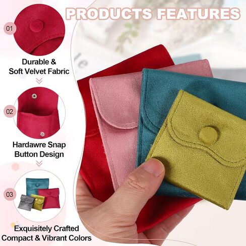 uxcell 2 Pcs Velvet Jewelry Pouches with Snap Button 2.8 x 2.8 in Small Storage Bags Gift Soft Jewelry Organizer Portable Packaging Fit for Necklaces Bracelet Rings Earings Watch, White in Kuwait
