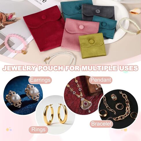 uxcell 2 Pcs Velvet Jewelry Pouches with Snap Button 2.8 x 2.8 in Small Storage Bags Gift Soft Jewelry Organizer Portable Packaging Fit for Necklaces Bracelet Rings Earings Watch, White in Kuwait