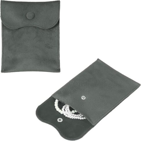 uxcell 2 Pcs Velvet Jewelry Pouches with Snap Button 2.8 x 2.8 in Small Storage Bags Gift Soft Jewelry Organizer Portable Packaging Fit for Necklaces Bracelet Rings Earings Watch, White in Kuwait