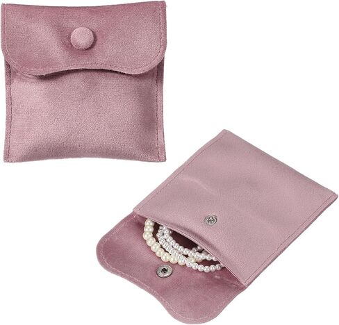 uxcell 2 Pcs Velvet Jewelry Pouches with Snap Button 2.8 x 2.8 in Small Storage Bags Gift Soft Jewelry Organizer Portable Packaging Fit for Necklaces Bracelet Rings Earings Watch, White in Kuwait