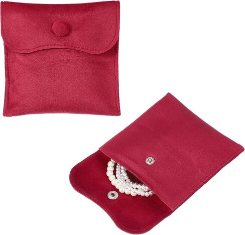 uxcell 2 Pcs Velvet Jewelry Pouches with Snap Button 2.8 x 2.8 in Small Storage Bags Gift Soft Jewelry Organizer Portable Packaging Fit for Necklaces Bracelet Rings Earings Watch, White in Kuwait