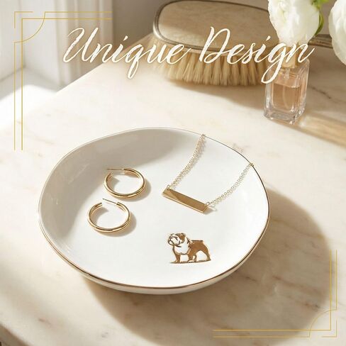 InnoBeta English Bulldog Mom Gifts, Gifts for English Bulldog Mom - 4.75" Handcrafted Ceramic Ring Dish with Gold Trim, Decorative Trinket Dish for Rings Earrings Necklaces in Saudi Arabia