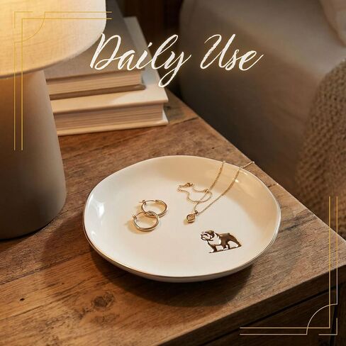 InnoBeta English Bulldog Mom Gifts, Gifts for English Bulldog Mom - 4.75" Handcrafted Ceramic Ring Dish with Gold Trim, Decorative Trinket Dish for Rings Earrings Necklaces in Saudi Arabia