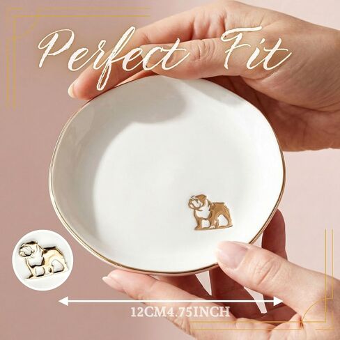 InnoBeta English Bulldog Mom Gifts, Gifts for English Bulldog Mom - 4.75" Handcrafted Ceramic Ring Dish with Gold Trim, Decorative Trinket Dish for Rings Earrings Necklaces in Saudi Arabia