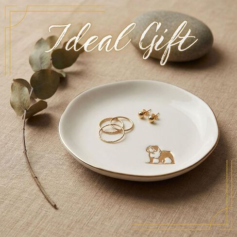 InnoBeta English Bulldog Mom Gifts, Gifts for English Bulldog Mom - 4.75" Handcrafted Ceramic Ring Dish with Gold Trim, Decorative Trinket Dish for Rings Earrings Necklaces in Saudi Arabia