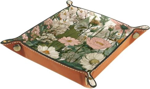 NEWzone Flower Vintage Valet Tray for Men Women, Nightstand Organizer Vanity Catchall Holder for Dresser Desk Storage Bedside, Jewelry Key Bowl Coin Watches Entryway Tray in Saudi Arabia