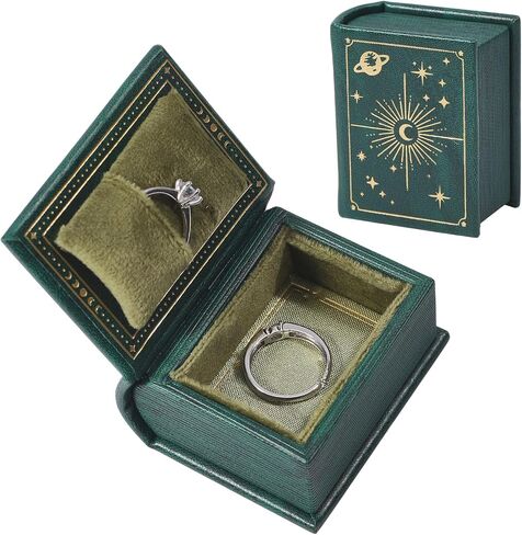 Vintage Magic Book Shaped Ring Box Book Shaped Jewelry Box Imitation Leather Ring Storage Box for Proposal Engagement Gift Wedding Earrings Bracelet Necklace, Dark Green in Saudi Arabia