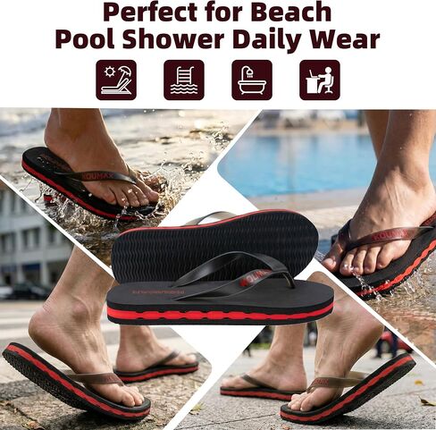 Men's Flip Flops Thong Sandals with 3-Layer Hollow Shock Absorption, Non-Slip Rubber Sole, Comfortable Beach Slides for Summer, Casual Walking, Pool & Outdoor in Kuwait
