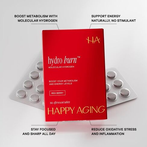 Happy Aging Hydro Burn H2 Molecular Hydrogen Water Tablets|Clean Energy & Metabolic Support| Molecular Hydrogen with Magnesium| Fast-Dissolving, Keto Antioxidant|30 Red Berry Tablets in Saudi Arabia