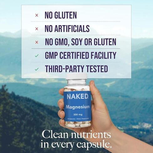 Naked Magnesium Glycinate Complex - 300mg Magnesium Supplement with Citrate & Malate - High Absorption Formula - Vegan, Non-GMO, Gluten-Free - 120 Capsules in Saudi Arabia