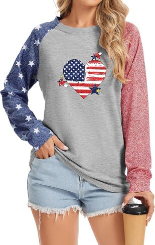 Womens America Flag 4th of July Patriotic Shirts Star USA Flag Pullover Tops Independence Day Blouse in Saudi Arabia