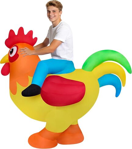 Funny Ride On Chicken Inflatable Costume Rooster Riding Adult Blow Up Suit Outfit for Halloween,Christmas,Mardi Gras Easter,Carnival Parade in Saudi Arabia