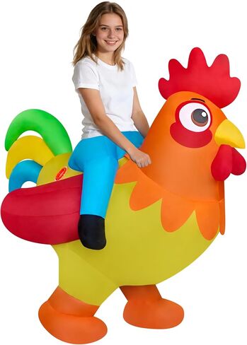Funny Ride On Chicken Inflatable Costume Rooster Riding Adult Blow Up Suit Outfit for Halloween,Christmas,Mardi Gras Easter,Carnival Parade in Saudi Arabia