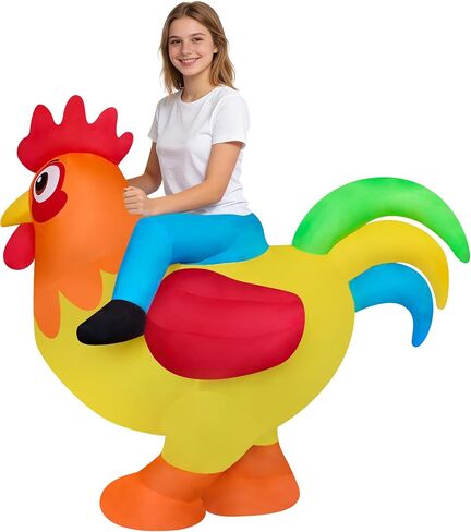 Funny Ride On Chicken Inflatable Costume Rooster Riding Adult Blow Up Suit Outfit for Halloween,Christmas,Mardi Gras Easter,Carnival Parade in Saudi Arabia