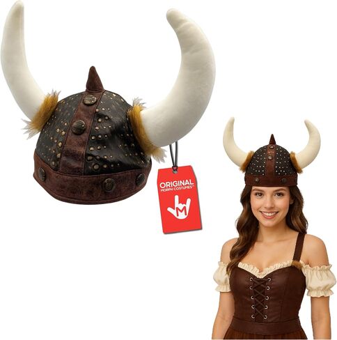 Nicky Bigs Novelties Morph Faux Leather Viking Helmet With Horns and Faux Fur Soft Medieval Viking Hats Norse Warrior Barbarian Halloween Costumes for Adults One Size Fits Most in Kuwait