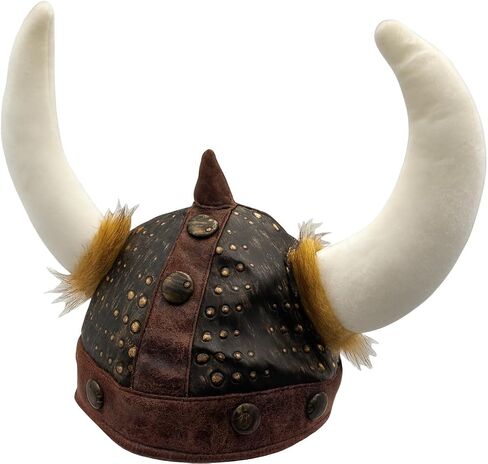 Nicky Bigs Novelties Morph Faux Leather Viking Helmet With Horns and Faux Fur Soft Medieval Viking Hats Norse Warrior Barbarian Halloween Costumes for Adults One Size Fits Most in Kuwait