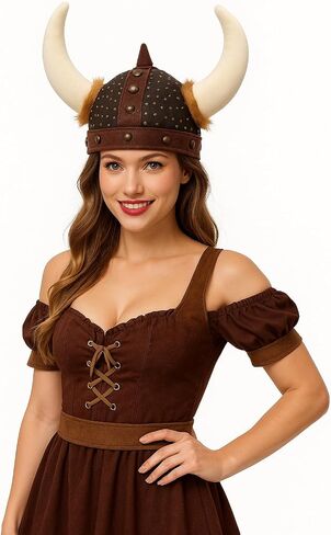 Nicky Bigs Novelties Morph Faux Leather Viking Helmet With Horns and Faux Fur Soft Medieval Viking Hats Norse Warrior Barbarian Halloween Costumes for Adults One Size Fits Most in Kuwait