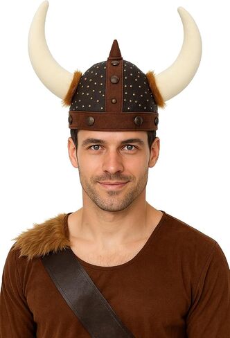 Nicky Bigs Novelties Morph Faux Leather Viking Helmet With Horns and Faux Fur Soft Medieval Viking Hats Norse Warrior Barbarian Halloween Costumes for Adults One Size Fits Most in Kuwait