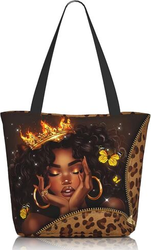 African American Women Tote Bag，Black Shoulder Handbag，Black Art Tote，Afro Black Women Magic Handbags in Saudi Arabia