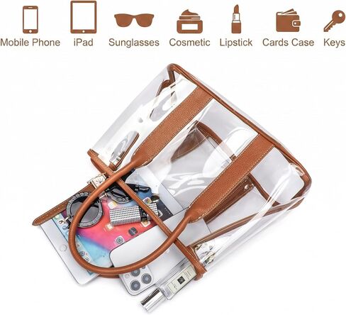 Clear Tote Bag for Women Stadium Approved, Transparent TPU Purse Handbag with Adjustable Guitar Strap for Concert Sports Work in Saudi Arabia