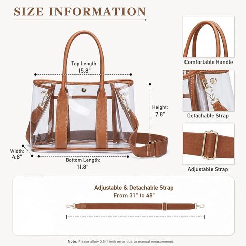 Clear Tote Bag for Women Stadium Approved, Transparent TPU Purse Handbag with Adjustable Guitar Strap for Concert Sports Work in Saudi Arabia