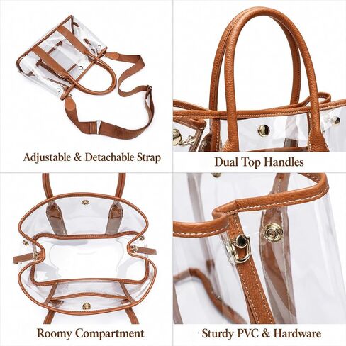 Clear Tote Bag for Women Stadium Approved, Transparent TPU Purse Handbag with Adjustable Guitar Strap for Concert Sports Work in Saudi Arabia