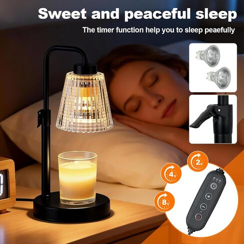 Candle Warmer Lamp with Timer Dimmable, Adjustable Height, Birthday Gifts for Women Mom, House Warming Gifts New Home Decor, Wax Warmer for Scented Jar for Jar Candles with 2 Bulbs (Black) in Saudi Arabia