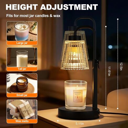 Candle Warmer Lamp with Timer Dimmable, Adjustable Height, Birthday Gifts for Women Mom, House Warming Gifts New Home Decor, Wax Warmer for Scented Jar for Jar Candles with 2 Bulbs (Black) in Saudi Arabia