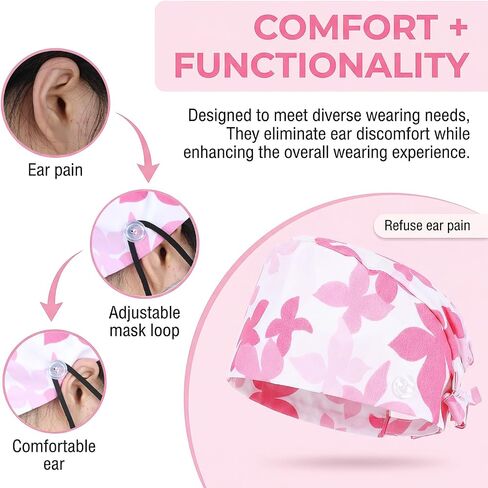 Qianyu Scrub Cap for Women Adjustable Working Cap with Button Nurse Surgeon Caps Breathable Tie Back Hat Satin Lined Scrub Caps Unisex Working Hat Sweatband Gourd-Shaped Work Hats for Women Men Unisex in Kuwait