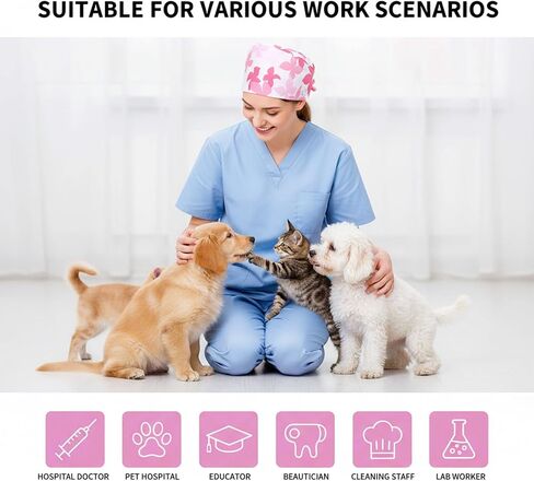 Qianyu Scrub Cap for Women Adjustable Working Cap with Button Nurse Surgeon Caps Breathable Tie Back Hat Satin Lined Scrub Caps Unisex Working Hat Sweatband Gourd-Shaped Work Hats for Women Men Unisex in Kuwait