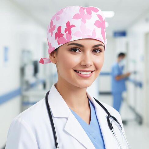 Qianyu Scrub Cap for Women Adjustable Working Cap with Button Nurse Surgeon Caps Breathable Tie Back Hat Satin Lined Scrub Caps Unisex Working Hat Sweatband Gourd-Shaped Work Hats for Women Men Unisex in Kuwait