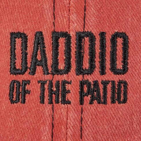 Primitives by Kathy Funny Grilling Hat, Daddio of the Patio Embroidered Sentiment, Box Sign Style, Adjustable, Naturally Distressed Stonewashed Cotton Baseball Cap, Red in Kuwait