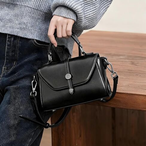 Handmade Small Purses for Women, Black Crossbody Bags for Women Classic Top Handle Dome Satchel Bag | Genuine Leather in Saudi Arabia