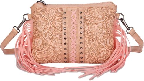 CORIOS Fringe Crossbody Bag Women Boho Hobo Shoulder Bag Messenger Satchel Bag with Ethnic Floral Emboss Summer Beach Bag in Kuwait
