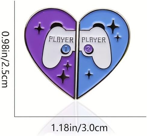2pcs Stylish Half Heart Brooch for Gamers - Blue and Purple Player Badge Lapel Pin in Kuwait