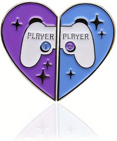 2pcs Stylish Half Heart Brooch for Gamers - Blue and Purple Player Badge Lapel Pin in Kuwait