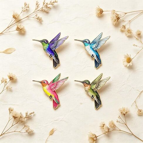 4 PCS Colorful Hummingbird Enamel Brooch,Durable Anti Scratch Decorative Badge,Vintage Animal Lapel Pin,Stylish Clothing Accessory for Daily Wear Party Travel Wedding Banquet in Kuwait