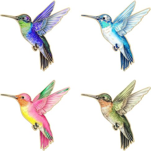 4 PCS Colorful Hummingbird Enamel Brooch,Durable Anti Scratch Decorative Badge,Vintage Animal Lapel Pin,Stylish Clothing Accessory for Daily Wear Party Travel Wedding Banquet in Kuwait
