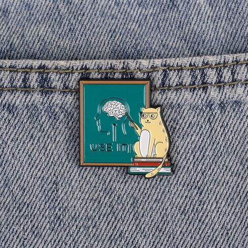 Use It Brain Teacher Cat Enamel Pin, Cat Lover Gift, Funny Kitten Meme Pin Brooch For Teacher Students Book Lover, Motivational Humor Badge Brooch, Use Your Brain Lapel Badges, Academic Nerds Jewelry Accessories in Kuwait