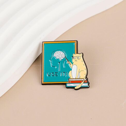 Use It Brain Teacher Cat Enamel Pin, Cat Lover Gift, Funny Kitten Meme Pin Brooch For Teacher Students Book Lover, Motivational Humor Badge Brooch, Use Your Brain Lapel Badges, Academic Nerds Jewelry Accessories in Kuwait