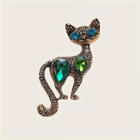 Brooch Pin – Vintage European American Style Simple Cat Brooch with Rhinestone, Fashion Animal Pin for Clothing Bags and Hats Decoration in Kuwait